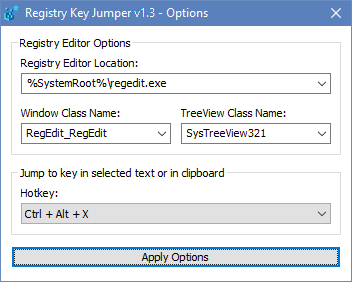 Registry key Jumper Options Menu